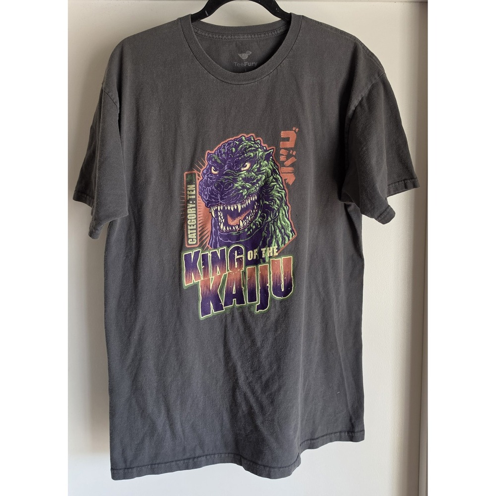 TeeFury King of the Kaiju L Grey T-Shirt Short Sleeve Crew Neck Unisex Tee Top